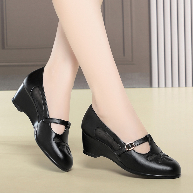 Women Shoes Wedges - Middle Aged Women Summer Mesh Cutout