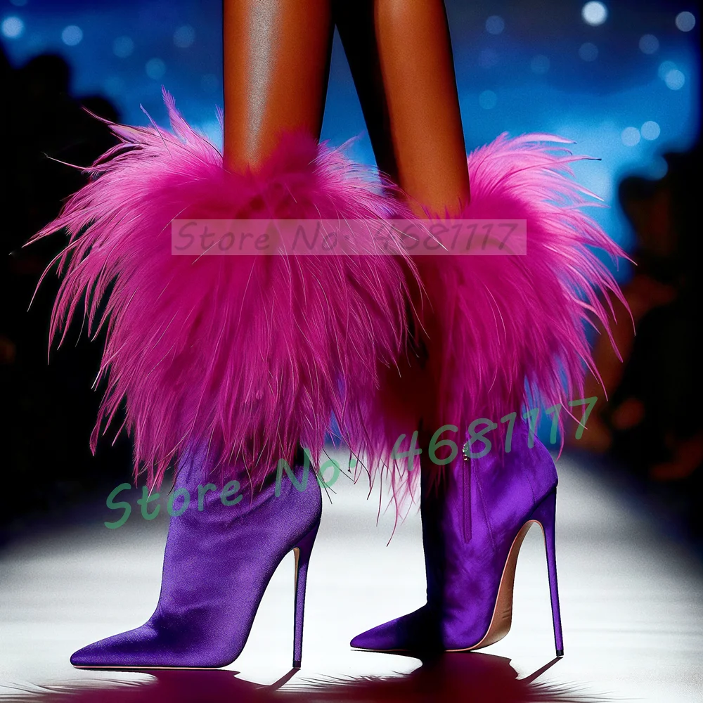 Women'S Shoes Big Feet - Fluffy Fur Velvet Stretch Mid Boots
