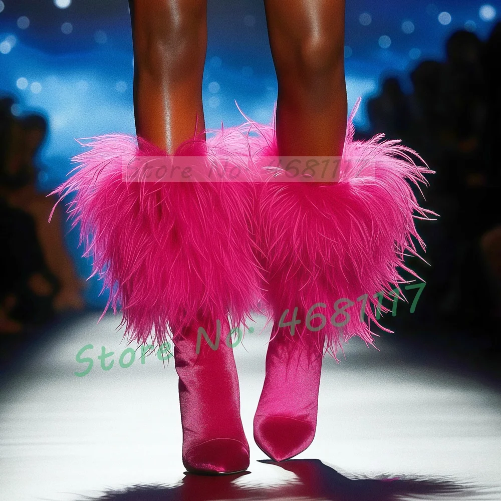 Fluffy Fur Velvet Stretch Mid  - Women'S Shoes Big Feet ulasan dan harga