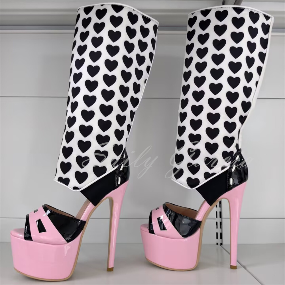 Girl Pink Heart Decor Knee Hig - High Knee Heel Boots ulasan dan harga