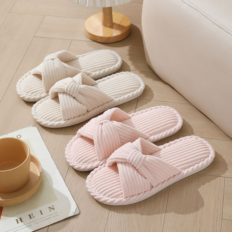 Corduroy Cross Strap Home Slip - Women Shoes For Winter ulasan dan harga