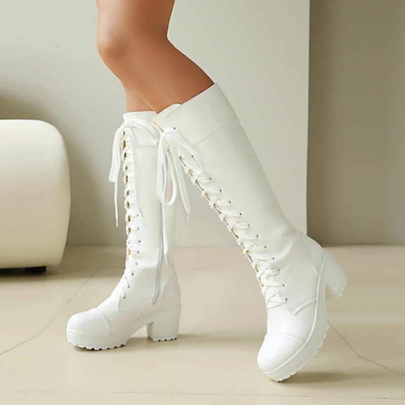 Womens Knee High Lace Up Comba - High Knee Heel Boots ulasan dan harga